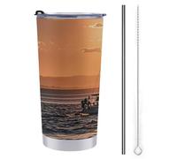 FZMTLDS Sunset Seascape Sailboat Floating Tumbler 590 ml Bottiglie d'acqua in acciaio inox con manico a prova di perdite Grande capacità Tazza da viaggio Tazza da caffè isolata Regali per donne uomini