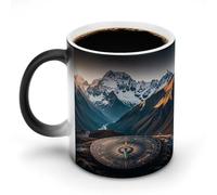 FZMTLDS Tazza da caffè in ceramica con bussola di montagna, divertente tazza che cambia colore, novità tazza da caffè sensibile al calore, tazza da tè magica, regalo per compleanno, uomini e donne