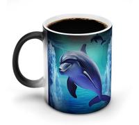 FZMTLDS Tazza da caffè in ceramica con delfino, divertente tazza che cambia colore, novità tazza da caffè sensibile al calore, tazza da tè magica, regalo per compleanno, uomini e donne
