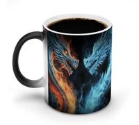 FZMTLDS Tazza da caffè in ceramica con draghi di ghiaccio e fuoco, divertente tazza che cambia colore, novità tazza da caffè sensibile al calore, tazza da tè magica, regalo per compleanno, uomini e