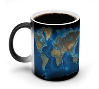 FZMTLDS Tazza da caffè in ceramica con mappa del mondo, divertente tazza che cambia colore, novità tazza da caffè sensibile al calore, tazza da tè magica, regalo per compleanno, uomini e donne