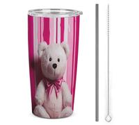 FZMTLDS Teddy Bear Peach Rose Tumbler a prova di perdite, grande capacità, bottiglia d'acqua in acciaio inossidabile con manico tazza da caffè isolata tazza da viaggio regalo per donne uomini