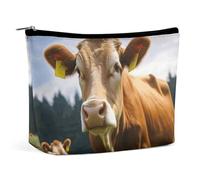 FZMTLDS Trousse per trucchi da donna, borsa per cosmetici a forma di mucca, borsa da toeletta con cerniera, stile unico, colore marrone