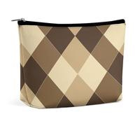 FZMTLDS Trousse per trucchi da donna, borsa per cosmetici marrone e beige, a rombi, organizer per trucchi con cerniera, stile, taglia unica
