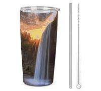 FZMTLDS Waterfall at Sunset Tumbler a prova di perdite Tazza per auto di grande capacità Bottiglie d'acqua in acciaio inossidabile con manico Tazza da caffè isolata Tazza da viaggio Regali per donne