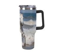 FZMTLDS White Horse Running on The Sea Tumbler - Bicchiere da 1,18 l, a prova di perdite, grande capacità, in acciaio inox, con manico, tazza da caffè isolata, tazza da viaggio, regalo per donne e