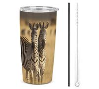 FZMTLDS Zebre nell'erba della savana Tumbler a prova di perdite Tazza per auto di grande capacità Bottiglie d'acqua in acciaio inossidabile con manico Tazza da caffè isolata Tazza da viaggio Regali