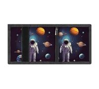 FZMVSQH Astronaut Solar System Planets Portafoglio da uomo a tre ante portafoglio minimalista per uomo, portafogli con blocco RFID, 8 porta carte di credito, 1 tasca per banconote, tasca portamonete e