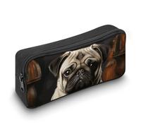 FZMVSQH Astuccio per matite con cane carlino con pallone da calcio, grande capacità, con cerniera, in tessuto, astuccio per penne estetico, per donne e uomini, portatile, per cancelleria da ufficio