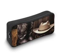 FZMVSQH Astuccio per matite con cappello da cowboy, stivali western, grande capacità, con cerniera, in tessuto, astuccio per penne estetico, per donne e uomini, portatile, per cancelleria da ufficio