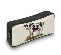 FZMVSQH Astuccio per matite con mucca da latte, grande capacità, con cerniera, in tessuto, grazioso astuccio estetico, per donne e uomini, portatile, per ufficio, cancelleria, trucco, cosmetici (nero)