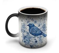 FZMVSQH Bluebird and Flowers - Tazza da caffè magica personalizzata, cambia colore, sensibile al calore, con manico, 325 ml, divertente, in ceramica, per tè, latte, cacao