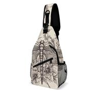 FZMVSQH Borsa a tracolla con libellula floreale disegnata a mano con blocco RFID Zaino casual a tracolla zaino impermeabile borsa da petto leggera zaino da trekking zaino da uomo borsa da viaggio