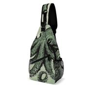 FZMVSQH Borsa a tracolla con polpo verde con blocco RFID, casual, zaino a tracolla impermeabile, leggero, da escursionismo, da uomo, borsa da viaggio, per donne e uomini