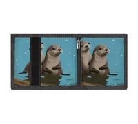 FZMVSQH Carino Otters - Portafoglio minimalista da uomo a tre pieghe, con blocco RFID, 8 porta carte di credito, 1 tasca per banconote, portamonete e finestra per documenti, portafogli sottili in