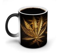 FZMVSQH Golden Cannabis Magic Tazza da caffè tazze personalizzate che cambia colore tazza sensibile al calore che cambia tazze da caffè con manico, 325 ml, divertente tazza in ceramica per tè/latte