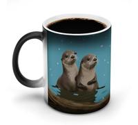 FZMVSQH Graziose lontre magiche tazze da caffè tazze personalizzate che cambiano colore tazza sensibile al calore che cambia tazze da caffè con manico, tazza divertente in ceramica per tè/latte/latte