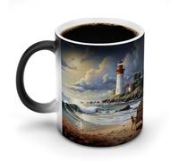 FZMVSQH Sea Lighthouse Sandbeach Tazza da caffè magica tazza personalizzata cambia colore tazza sensibile al calore che cambia tazze da caffè con manico, 325 ml, divertente tazza in ceramica per tè