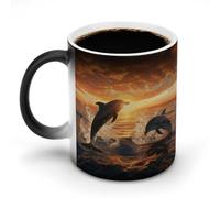 FZMVSQH Tazza da caffè con delfini che saltano magici, tazze personalizzate che cambiano colore, sensibili al calore, cambiano il calore, tazze con manico, tazza divertente in ceramica per tè/latte
