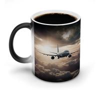 FZMVSQH Tazza da caffè magica con aeroplano che vola nell'aria, tazza da caffè personalizzata, cambia colore, sensibile al calore, con manico, 325 ml, divertente tazza in ceramica per tè/latte/latte