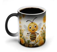 FZMVSQH Tazza da caffè magica con api e margherite, tazza da caffè personalizzata, cambia colore, sensibile al calore, con manico, 325 ml, divertente tazza in ceramica per tè/latte/latte/cacao