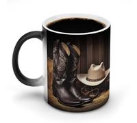 FZMVSQH Tazza da caffè magica con cappello da cowboy, stivali occidentali, tazza da caffè personalizzata, cambia colore, sensibile al calore, con manico, 325 ml, divertente tazza in ceramica per tè