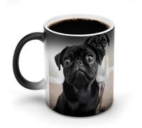FZMVSQH Tazza da caffè magica con carlino nero carino tazza da caffè personalizzata tazza cambiacolore sensibile al calore tazze da caffè con manico 325 ml tazza divertente in ceramica per tè/latte