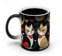 FZMVSQH Tazza da caffè magica con coppia di gatti, tazza da caffè personalizzata, cambia colore, sensibile al calore, con manico, 325 ml, divertente tazza in ceramica per tè/latte/latte/cacao