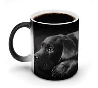FZMVSQH Tazza da caffè magica con cucciolo di labrador nero, personalizzata, cambia colore, sensibile al calore, con manico, 325 ml, divertente tazza in ceramica per tè/latte/latte/cacao