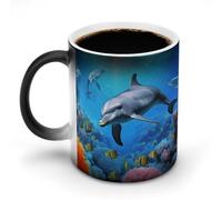 FZMVSQH Tazza da caffè magica con delfino nella barriera corallina, tazze personalizzate che cambiano colore, sensibili al calore, tazze da caffè con manico, 325 ml, divertente tazza in ceramica per