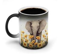 FZMVSQH Tazza da caffè magica con elefante e girasole tazze personalizzate che cambiano colore tazza sensibile al calore che cambia tazze da caffè con manico, 325 ml, divertente tazza in ceramica per