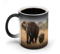 FZMVSQH Tazza da caffè magica con elefanti che camminano tazza personalizzata cambia colore tazza sensibile al calore che cambia tazze da caffè con manico, 325 ml, divertente tazza in ceramica per tè