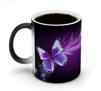 FZMVSQH Tazza da caffè magica con farfalla viola, tazza da caffè personalizzata, cambia colore, sensibile al calore, con manico, 325 ml, divertente tazza in ceramica per tè/latte/latte/cacao