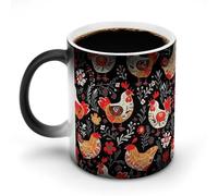 FZMVSQH Tazza da caffè magica con gallo e galline, tazza da caffè personalizzata, cambia colore, sensibile al calore, con manico, 325 ml, divertente tazza in ceramica per tè/latte/latte/cacao