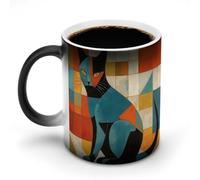 FZMVSQH Tazza da caffè magica con gatto artistico moderno, tazza da caffè personalizzata che cambia colore, sensibile al calore, con manico, 325 ml, divertente tazza in ceramica per tè/latte/latte