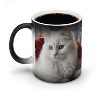 FZMVSQH Tazza da caffè magica con gatto bianco carino tazze personalizzate che cambia colore tazza sensibile al calore che cambia tazze da caffè con manico, 325 ml, divertente tazza in ceramica per tè
