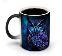 FZMVSQH Tazza da caffè magica con gufo blu, personalizzata, cambia colore, sensibile al calore, con manico, 325 ml, tazza in ceramica divertente per tè/latte/latte/cacao