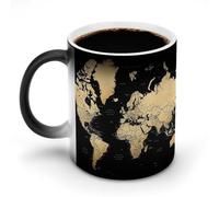 FZMVSQH Tazza da caffè magica con mappa del mondo, personalizzata, cambia colore, sensibile al calore, con manico, 325 ml, tazza in ceramica divertente per tè/latte/latte/cacao