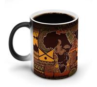 FZMVSQH Tazza da caffè magica con motivo etnico africano, tazza da caffè personalizzata, cambia colore, sensibile al calore, con manico, 325 ml, tazza in ceramica divertente per tè/latte/latte/cacao