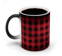 FZMVSQH Tazza da caffè magica con motivo scozzese a quadri rossi e neri, tazza da caffè personalizzata che cambia colore, sensibile al calore, con manico, 325 ml, divertente tazza in ceramica per tè
