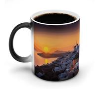FZMVSQH Tazza da caffè magica con paesaggio dell'isola della Grecia, tazze personalizzate che cambiano colore, sensibili al calore, cambiano il calore, tazze da caffè con manico, 325 ml, divertente