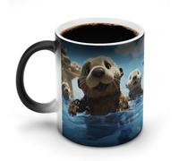 FZMVSQH Tazza da caffè magica con stampa di lontra marina, tazza da caffè personalizzata, cambia colore, sensibile al calore, con manico, 325 ml, divertente tazza in ceramica per tè/latte/latte/cacao