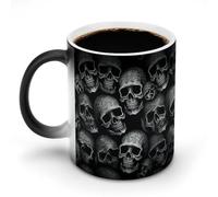FZMVSQH Tazza da caffè magica con teschio nero, tazza da caffè personalizzata che cambia colore, sensibile al calore, con manico, 325 ml, divertente tazza in ceramica per tè/latte/latte/cacao