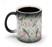 FZMVSQH Tazza da caffè magica con uccellini e fiori tazze personalizzate che cambiano colore tazza sensibile al calore che cambia tazze da caffè con manico, 325 ml, divertente tazza in ceramica per tè