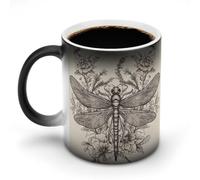 FZMVSQH Tazza da caffè magica disegnata a mano con libellula floreale tazze personalizzate che cambiano colore tazza sensibile al calore che cambia tazze da caffè con manico, tazza divertente in