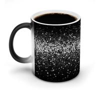 FZMVSQH Tazza da caffè magica glitterata nera e bianca, tazza da caffè personalizzata che cambia colore, sensibile al calore, con manico, 325 ml, divertente tazza in ceramica per tè/latte/latte/cacao