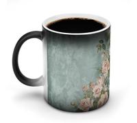 FZMVSQH Tazza da caffè magica in stile vintage con fiori, tazza da caffè personalizzata che cambia colore, sensibile al calore, con manico, 325 ml, tazza in ceramica divertente per tè/latte/latte