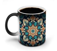 FZMVSQH Tazza da caffè vintage con fiori mandala, tazza da caffè magica personalizzata che cambia colore, sensibile al calore, con manico, 325 ml, divertente tazza in ceramica per tè/latte/latte/cacao