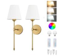 FZQSXAZU Set di 2 Applique da Parete Ricaricabili in Stile Rustico, Nere, con Telecomando Wireless, luci Ricaricabili per Interni, Lampada Vintage a Braccio Lungo in Tessuto Bianco con Port