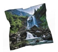 FZQVSGW Sciarpa di seta con balena, piccola sciarpa quadrata 68,6 x 68,6 cm, sciarpa leggera per la testa del fazzoletto da collo per le donne, Cascata di montagna panoramica, 0ne size